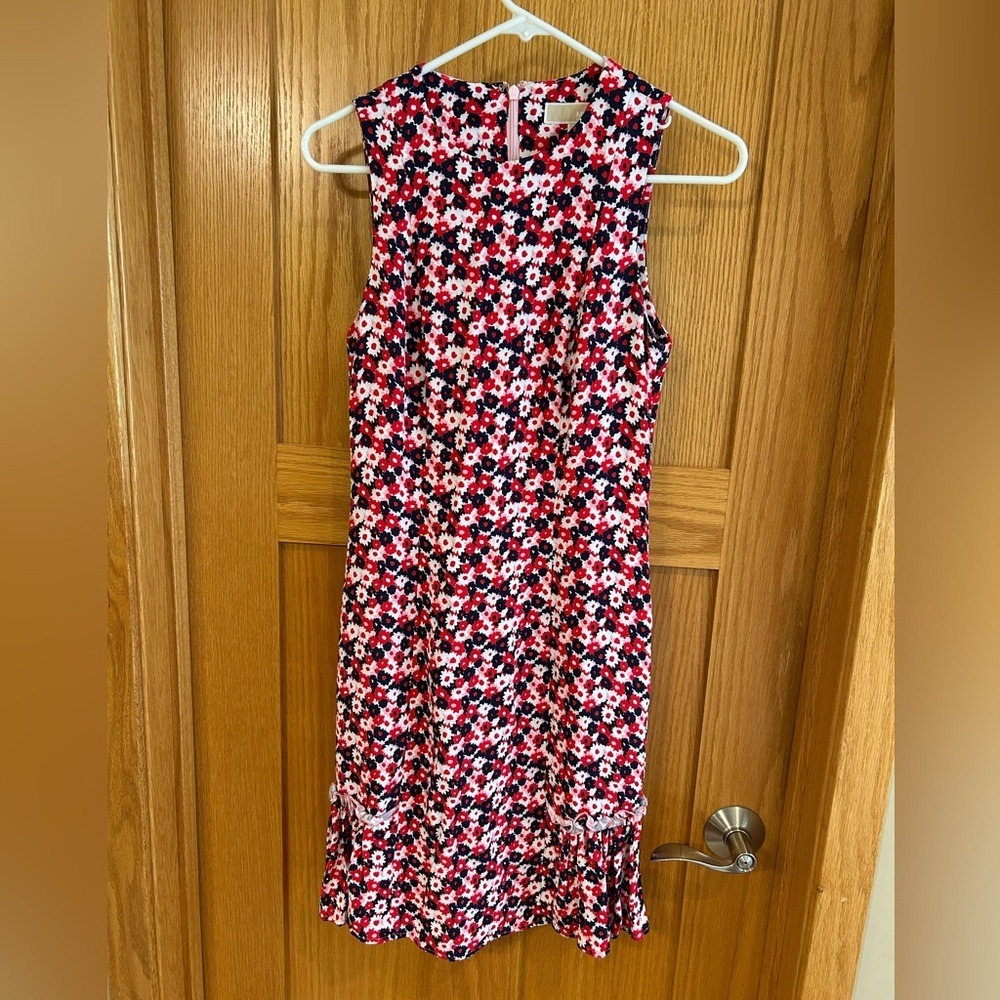 Michael Michael Kors Red Navy White Floral Ruffle Hem Sleeveless Dress Size 2